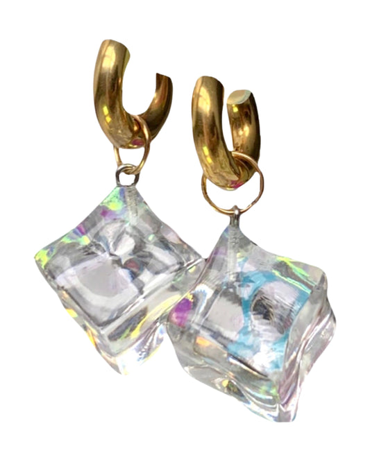 Ice Cube Chunky Gold Hoops